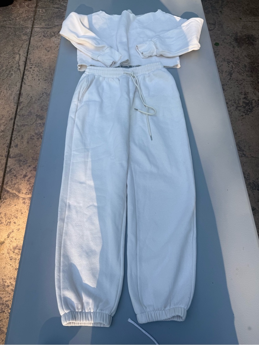 Cropped White Sweatshirt and White Drawstring Joggers Set